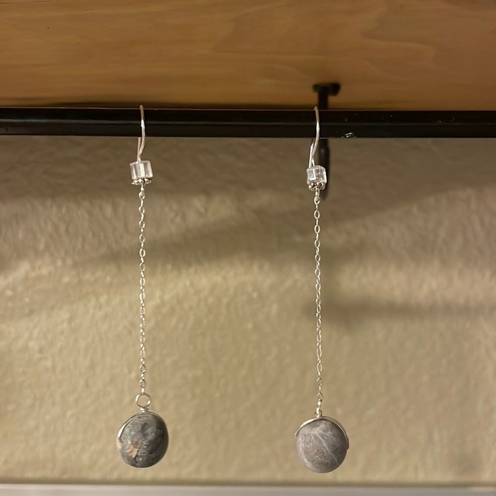 NEW semi precious drop wire-wrapped earrings with sterling chain